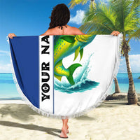 Mahi Mahi Fish Beach Blanket Nautical Anchors and Wave Splash on White and Blue Split Background - Wonder Print Shop