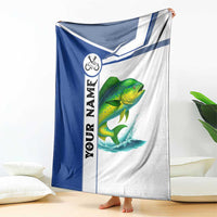Mahi Mahi Fish Blanket Nautical Anchors and Wave Splash on White and Blue Split Background - Wonder Print Shop