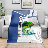Mahi Mahi Fish Blanket Nautical Anchors and Wave Splash on White and Blue Split Background - Wonder Print Shop