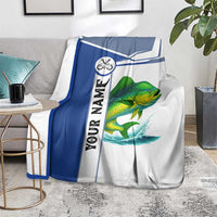 Mahi Mahi Fish Blanket Nautical Anchors and Wave Splash on White and Blue Split Background - Wonder Print Shop