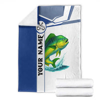 Mahi Mahi Fish Blanket Nautical Anchors and Wave Splash on White and Blue Split Background - Wonder Print Shop