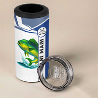 Mahi Mahi Fish 4 in 1 Can Cooler Tumbler Nautical Anchors and Wave Splash on White and Blue Split Background - Wonder Print Shop