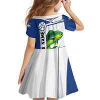 Mahi Mahi Fish Family Matching Off Shoulder Maxi Dress and Hawaiian Shirt Nautical Anchors and Wave Splash on White and Blue Split Background - Wonder Print Shop