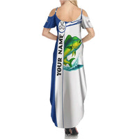 Mahi Mahi Fish Family Matching Summer Maxi Dress and Hawaiian Shirt Nautical Anchors and Wave Splash on White and Blue Split Background - Wonder Print Shop