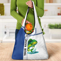 Mahi Mahi Fish Grocery Bag Nautical Anchors and Wave Splash on White and Blue Split Background - Wonder Print Shop