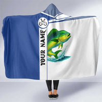 Mahi Mahi Fish Hooded Blanket Nautical Anchors and Wave Splash on White and Blue Split Background - Wonder Print Shop