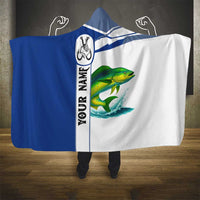 Mahi Mahi Fish Hooded Blanket Nautical Anchors and Wave Splash on White and Blue Split Background - Wonder Print Shop