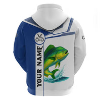 Mahi Mahi Fish Hoodie Nautical Anchors and Wave Splash on White and Blue Split Background - Wonder Print Shop