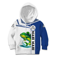 Mahi Mahi Fish Kid Hoodie Nautical Anchors and Wave Splash on White and Blue Split Background - Wonder Print Shop