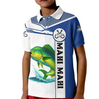 Mahi Mahi Fish Kid Polo Shirt Nautical Anchors and Wave Splash on White and Blue Split Background - Wonder Print Shop