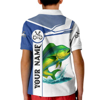 Mahi Mahi Fish Kid Polo Shirt Nautical Anchors and Wave Splash on White and Blue Split Background - Wonder Print Shop
