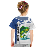 Mahi Mahi Fish Kid T Shirt Nautical Anchors and Wave Splash on White and Blue Split Background - Wonder Print Shop