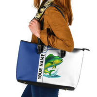 Mahi Mahi Fish Leather Tote Bag Nautical Anchors and Wave Splash on White and Blue Split Background - Wonder Print Shop