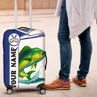 Mahi Mahi Fish Luggage Cover Nautical Anchors and Wave Splash on White and Blue Split Background - Wonder Print Shop