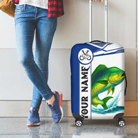 Mahi Mahi Fish Luggage Cover Nautical Anchors and Wave Splash on White and Blue Split Background - Wonder Print Shop