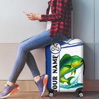 Mahi Mahi Fish Luggage Cover Nautical Anchors and Wave Splash on White and Blue Split Background - Wonder Print Shop