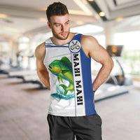 Mahi Mahi Fish Men Tank Top Nautical Anchors and Wave Splash on White and Blue Split Background - Wonder Print Shop