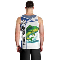 Mahi Mahi Fish Men Tank Top Nautical Anchors and Wave Splash on White and Blue Split Background - Wonder Print Shop