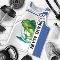 Mahi Mahi Fish Men Tank Top Nautical Anchors and Wave Splash on White and Blue Split Background - Wonder Print Shop