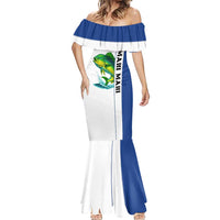 Mahi Mahi Fish Mermaid Dress Nautical Anchors and Wave Splash on White and Blue Split Background - Wonder Print Shop