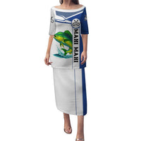 Mahi Mahi Fish Puletasi Nautical Anchors and Wave Splash on White and Blue Split Background - Wonder Print Shop