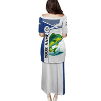 Mahi Mahi Fish Puletasi Nautical Anchors and Wave Splash on White and Blue Split Background - Wonder Print Shop