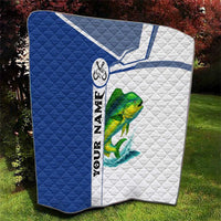 Mahi Mahi Fish Quilt Nautical Anchors and Wave Splash on White and Blue Split Background - Wonder Print Shop