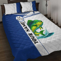 Mahi Mahi Fish Quilt Bed Set Nautical Anchors and Wave Splash on White and Blue Split Background - Wonder Print Shop