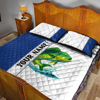 Mahi Mahi Fish Quilt Bed Set Nautical Anchors and Wave Splash on White and Blue Split Background - Wonder Print Shop