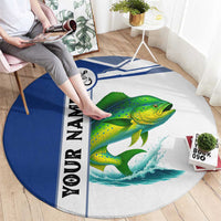 Mahi Mahi Fish Round Carpet Nautical Anchors and Wave Splash on White and Blue Split Background - Wonder Print Shop