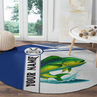 Mahi Mahi Fish Round Carpet Nautical Anchors and Wave Splash on White and Blue Split Background - Wonder Print Shop