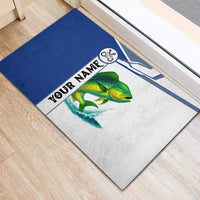 Mahi Mahi Fish Rubber Doormat Nautical Anchors and Wave Splash on White and Blue Split Background - Wonder Print Shop