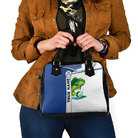 Mahi Mahi Fish Shoulder Handbag Nautical Anchors and Wave Splash on White and Blue Split Background - Wonder Print Shop