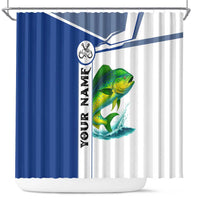 Mahi Mahi Fish Shower Curtain Nautical Anchors and Wave Splash on White and Blue Split Background - Wonder Print Shop