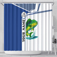 Mahi Mahi Fish Shower Curtain Nautical Anchors and Wave Splash on White and Blue Split Background - Wonder Print Shop