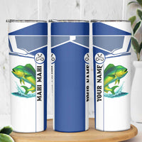 Mahi Mahi Fish Skinny Tumbler Nautical Anchors and Wave Splash on White and Blue Split Background - Wonder Print Shop