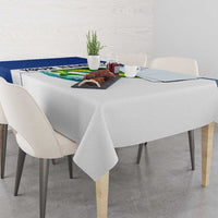 Mahi Mahi Fish Tablecloth Nautical Anchors and Wave Splash on White and Blue Split Background - Wonder Print Shop