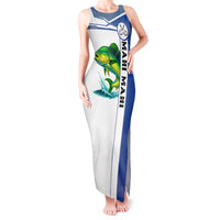 Mahi Mahi Fish Tank Maxi Dress Nautical Anchors and Wave Splash on White and Blue Split Background - Wonder Print Shop