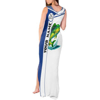 Mahi Mahi Fish Tank Maxi Dress Nautical Anchors and Wave Splash on White and Blue Split Background - Wonder Print Shop