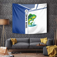Mahi Mahi Fish Tapestry Nautical Anchors and Wave Splash on White and Blue Split Background - Wonder Print Shop