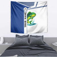 Mahi Mahi Fish Tapestry Nautical Anchors and Wave Splash on White and Blue Split Background - Wonder Print Shop