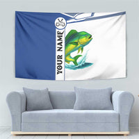 Mahi Mahi Fish Tapestry Nautical Anchors and Wave Splash on White and Blue Split Background - Wonder Print Shop