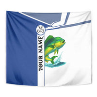 Mahi Mahi Fish Tapestry Nautical Anchors and Wave Splash on White and Blue Split Background - Wonder Print Shop