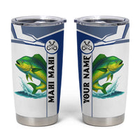Mahi Mahi Fish Tumbler Cup Nautical Anchors and Wave Splash on White and Blue Split Background - Wonder Print Shop