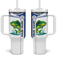 Mahi Mahi Fish Tumbler With Handle Nautical Anchors and Wave Splash on White and Blue Split Background - Wonder Print Shop