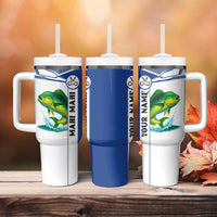 Mahi Mahi Fish Tumbler With Handle Nautical Anchors and Wave Splash on White and Blue Split Background - Wonder Print Shop
