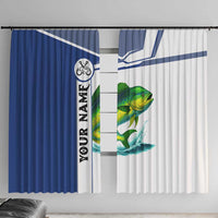 Mahi Mahi Fish Window Curtain Nautical Anchors and Wave Splash on White and Blue Split Background - Wonder Print Shop