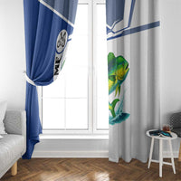 Mahi Mahi Fish Window Curtain Nautical Anchors and Wave Splash on White and Blue Split Background - Wonder Print Shop