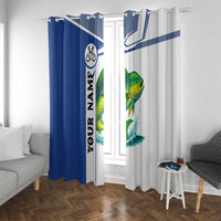 Mahi Mahi Fish Window Curtain Nautical Anchors and Wave Splash on White and Blue Split Background - Wonder Print Shop