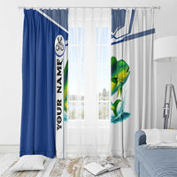 Mahi Mahi Fish Window Curtain Nautical Anchors and Wave Splash on White and Blue Split Background - Wonder Print Shop